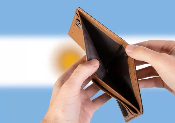 Empty Wallet with Flag of Argentina. Recession and Financial Crisis to come with more debt and federal budget deficit?