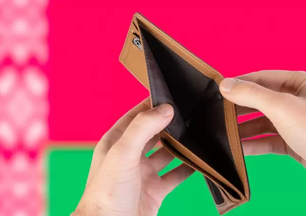 Empty Wallet with Flag of Belarus. Recession and Financial Crisis to come with more debt and federal budget deficit?