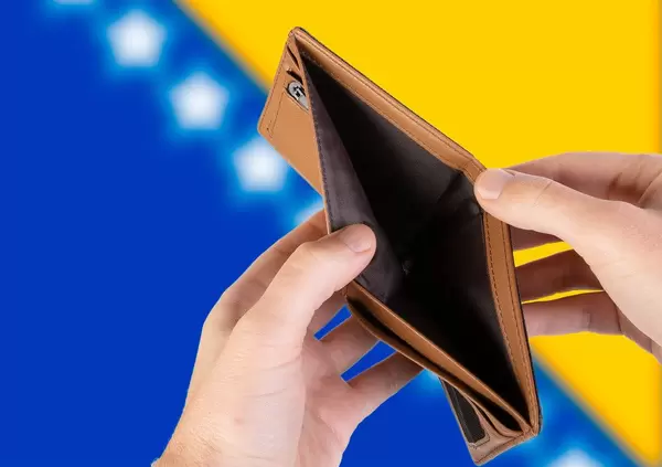 Empty Wallet with Flag of Bosnia and Herzegovina. Recession and Financial Crisis to come with more debt and federal budget deficit?