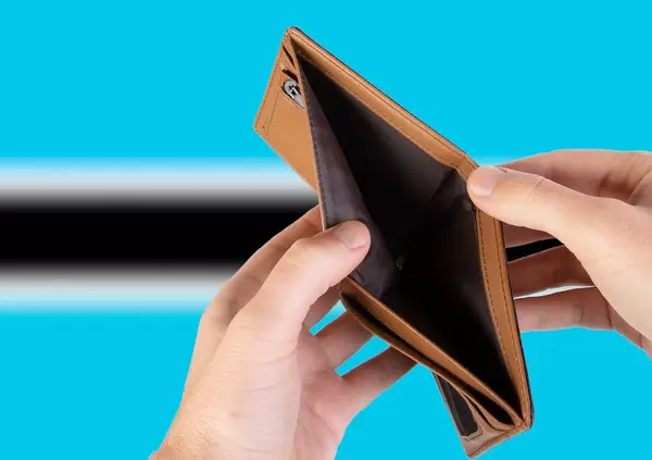Empty Wallet with Flag of Botswana. Recession and Financial Crisis to come with more debt and federal budget deficit?