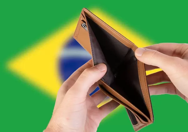 Empty Wallet with Flag of Brasil. Recession and Financial Crisis to come with more debt and federal budget deficit?