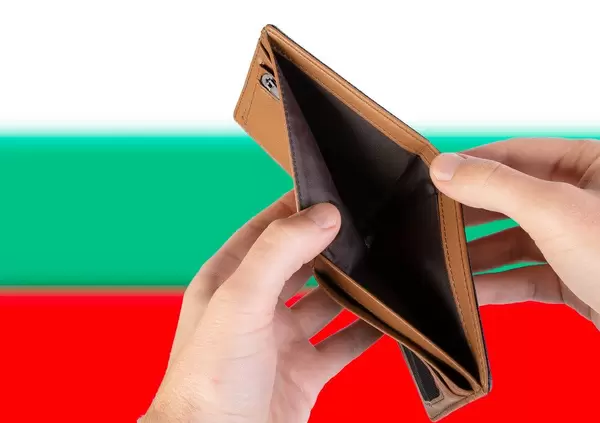 Empty Wallet with Flag of Bulgaria. Recession and Financial Crisis to come with more debt and federal budget deficit?