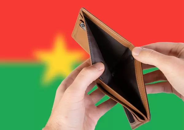 Empty Wallet with Flag of Burkina Faso. Recession and Financial Crisis to come with more debt and federal budget deficit?