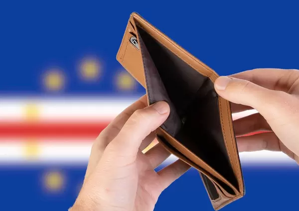 Empty Wallet with Flag of Cape Verde. Recession and Financial Crisis to come with more debt and federal budget deficit?