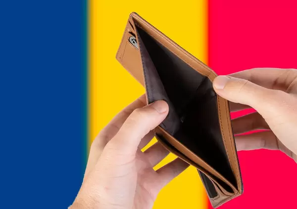 Empty Wallet with Flag of Chad. Recession and Financial Crisis to come with more debt and federal budget deficit?