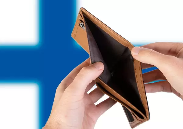 Empty Wallet with Flag of Finland. Recession and Financial Crisis to come with more debt and federal budget deficit?