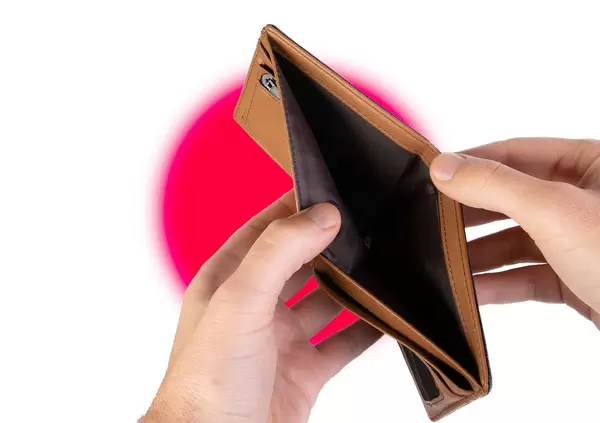 Empty Wallet with Flag of Japan. Recession and Financial Crisis to come with more debt and federal budget deficit?