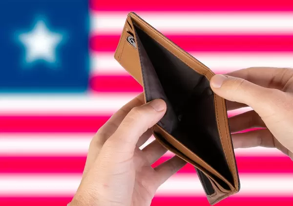 Empty Wallet with Flag of Liberia. Recession and Financial Crisis to come with more debt and federal budget deficit?