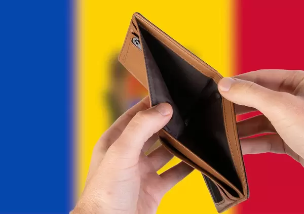 Empty Wallet with Flag of Moldova. Recession and Financial Crisis to come with more debt and federal budget deficit?