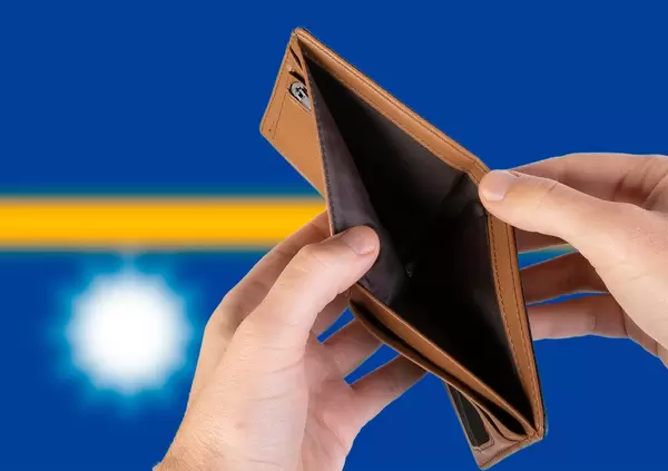 Empty Wallet with Flag of Nauru. Recession and Financial Crisis to come with more debt and federal budget deficit?