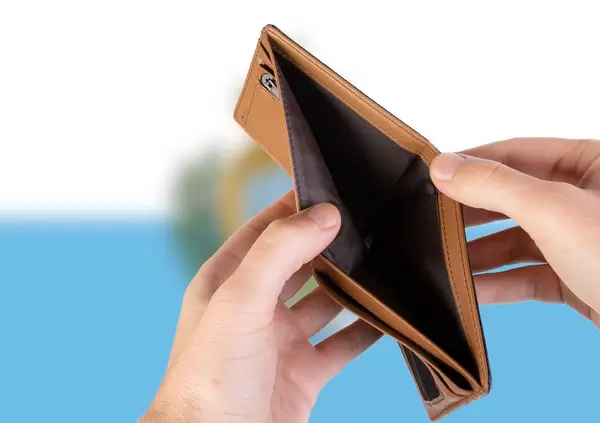 Empty Wallet with Flag of San Marino. Recession and Financial Crisis to come with more debt and federal budget deficit?