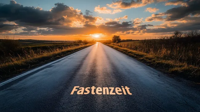 Endlose Landstraße bei dramatischem Sonnenuntergang