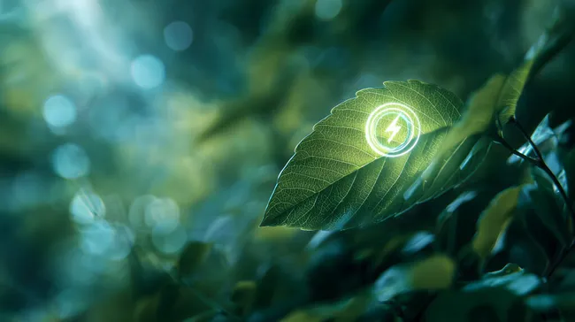 Energieeffizientes Blatt mit Symbol im Naturkontext