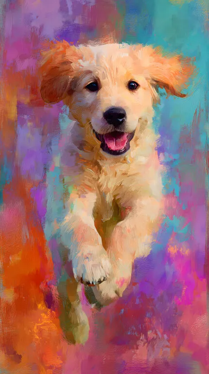 Energiegeladener Hund in bunter Malerei
