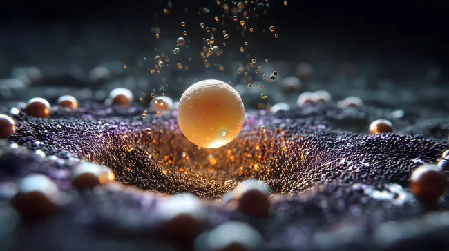 Energievolle Flüssigkristall-Kugel auf schimmerndem Untergrund