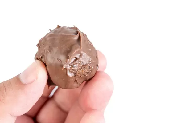 Energy Balls with Chocolate Glaze in the hand