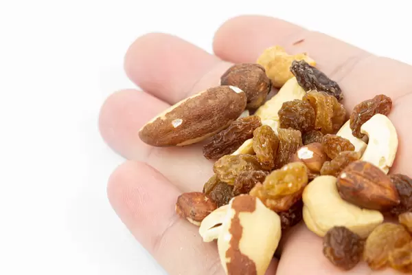 Energy Mix with Nuts and Raisins in the hand