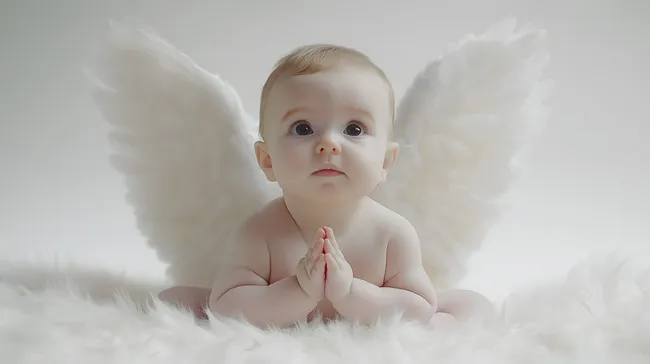 Engelskind in Gebetshaltung mit Flügelchen