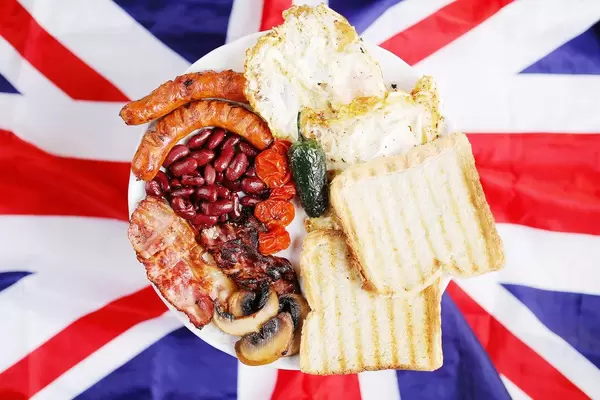 English breakfast in a plate, the Union Jack flag