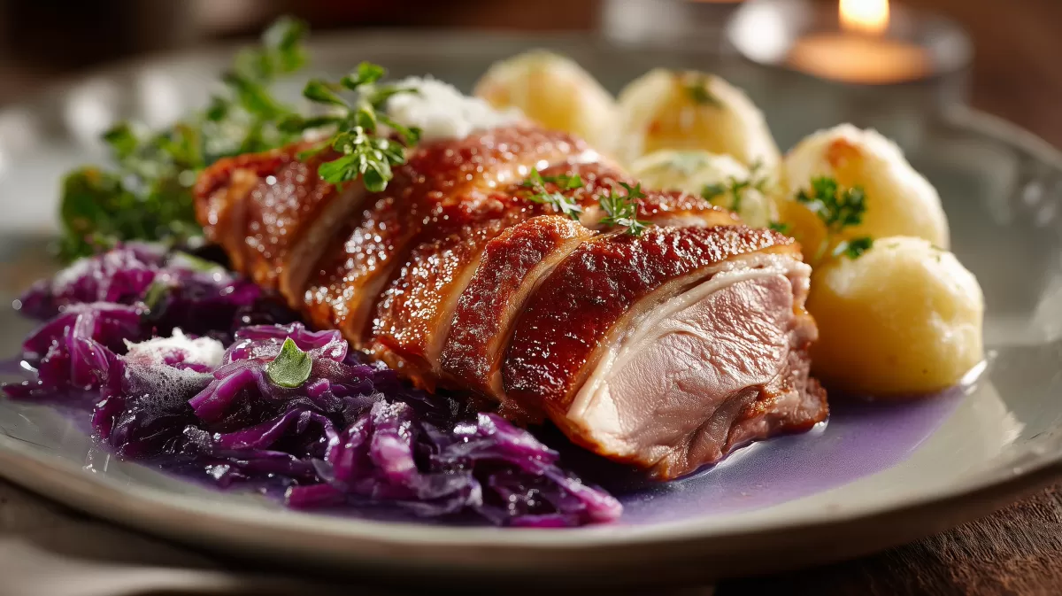 Entenbraten nach Familienrezept mit Rotkohl und Klößen