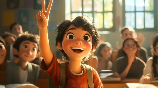 Enthusiastischer Schüler meldet sich im Klassenzimmer