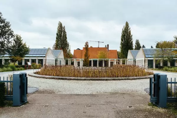 Entrance to the modern De Nieuwe Noorder cemetery in Amsterdam, Netherlands
