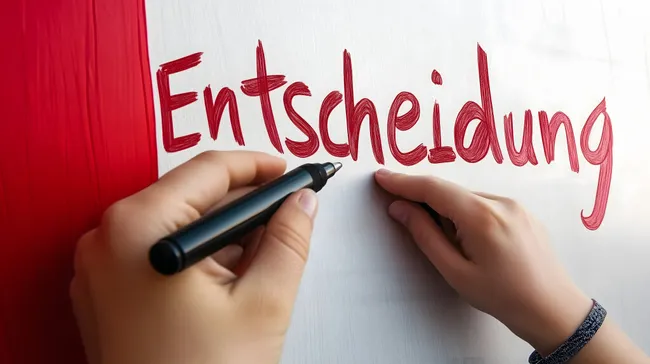 Entscheidungstext in roter Schrift auf weißer Tafel