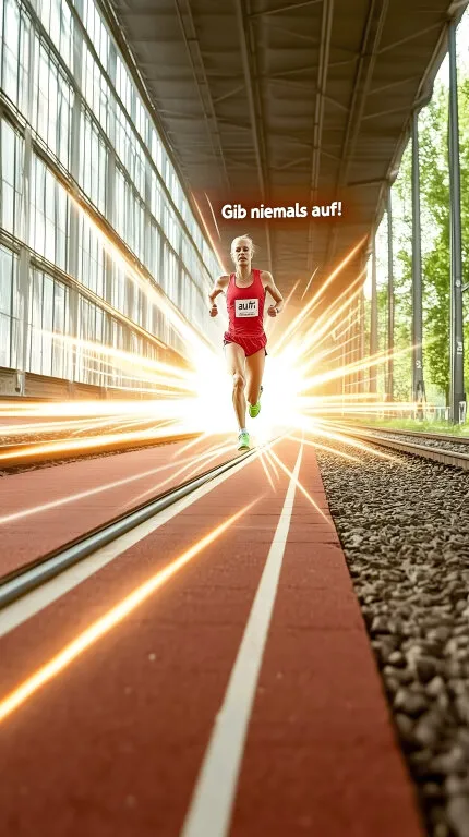 Entschlossener Läufer auf Leichtathletik-Laufbahn