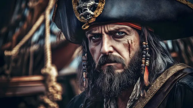 Entschlossener Piratenkapitän in historischem Gewand