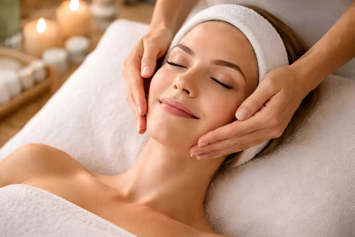 Entspannende Gesichtsbehandlung in einem Spa
