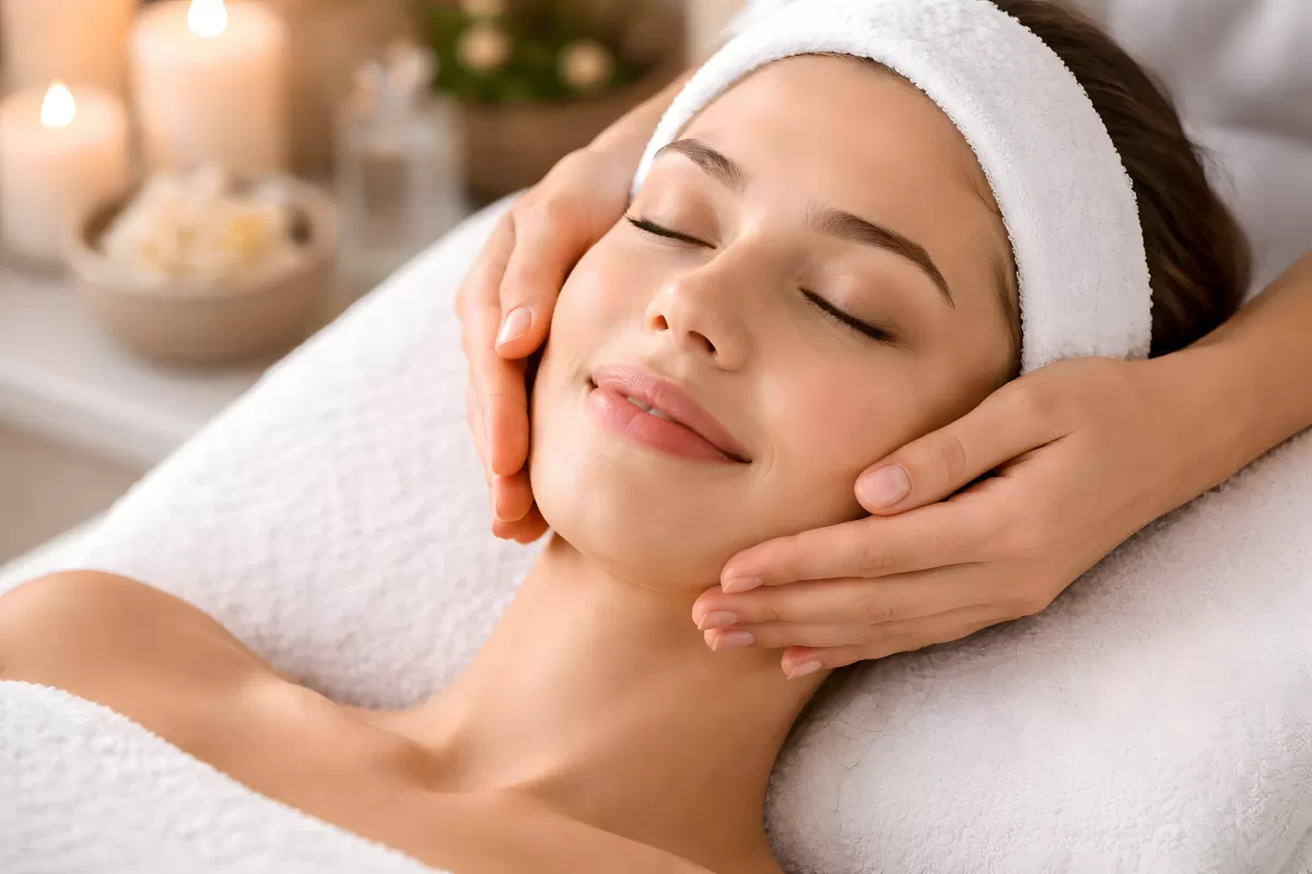 Entspannende Gesichtsbehandlung in Wellness-Ambiente