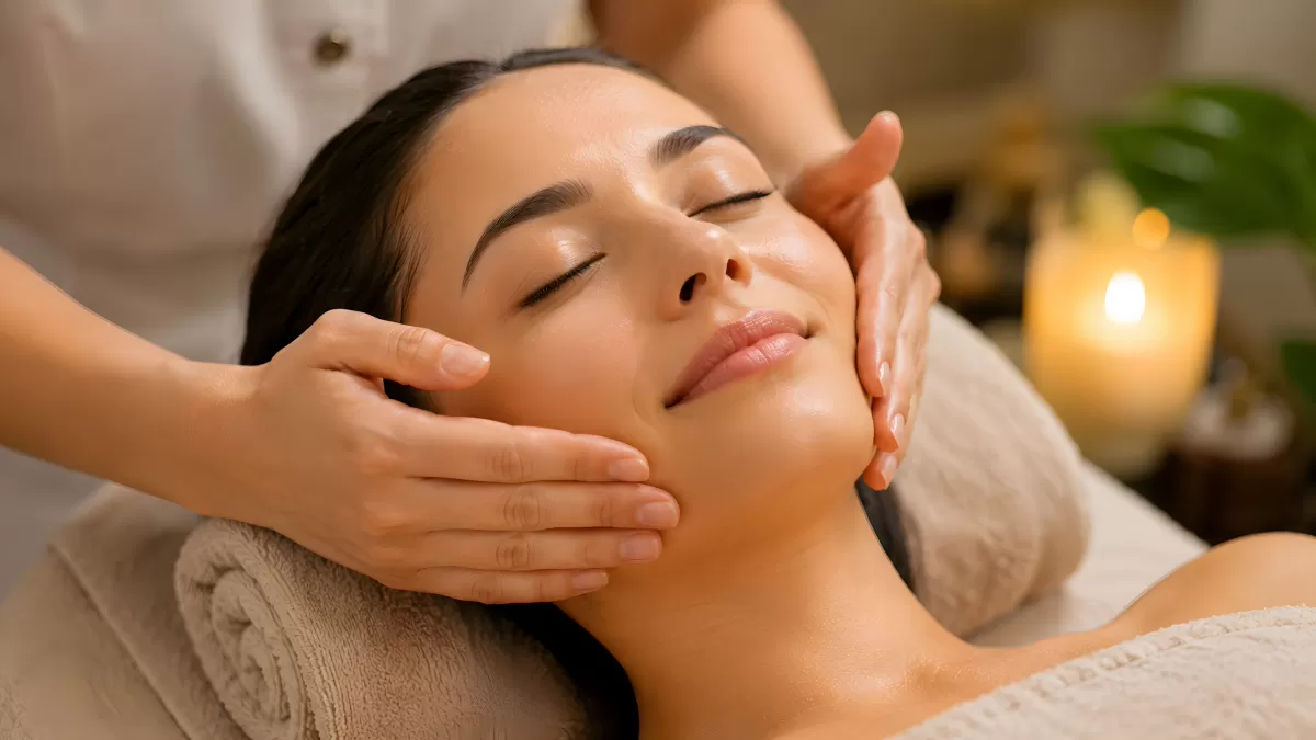 Entspannende Gesichtsmassage bei einer Wellnessbehandlung