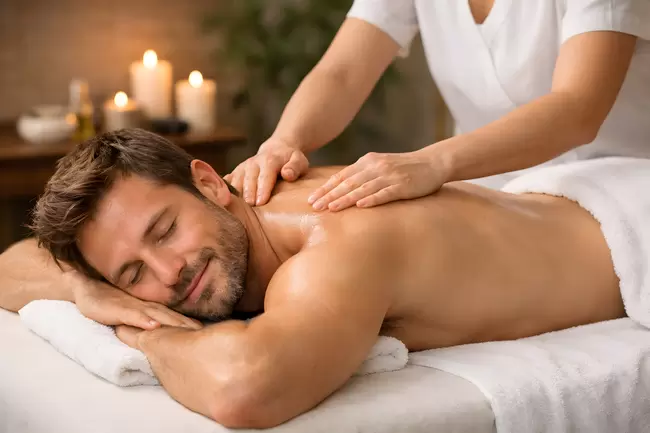 Entspannende Massage für gestressten Mann