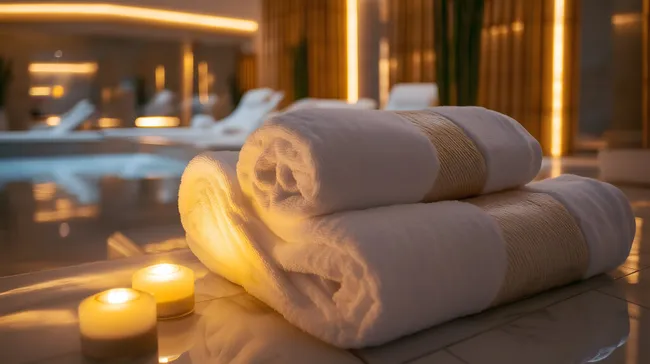 Entspannende Wellness-Atmosphäre mit Handtüchern und Kerzen