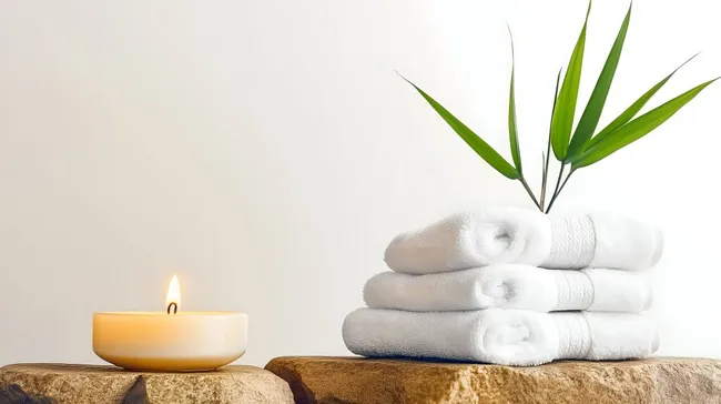 Entspannende Wellness-Szene mit Handtüchern und Bambusdekor