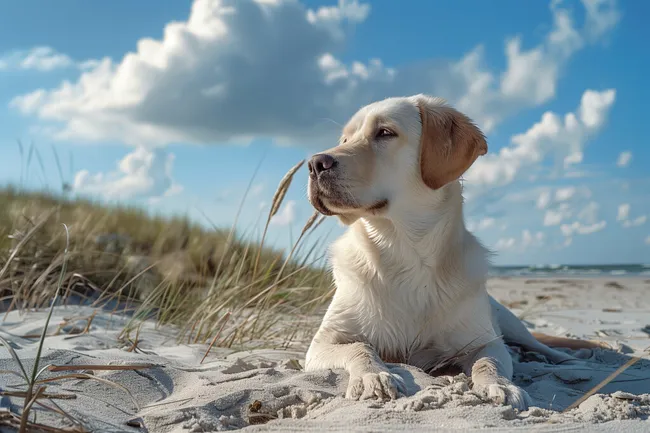 Entspannter Hund am Strand
