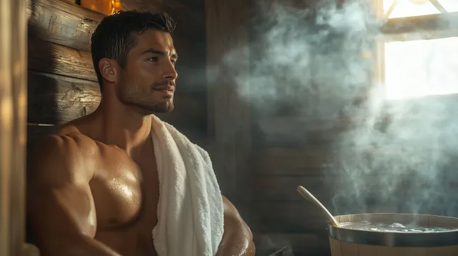 Entspannter Mann in finnischer Sauna