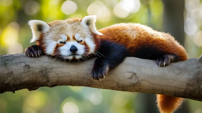 Entspannter Roter Panda auf Ast in grüner Natur