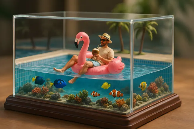 Entspannter Urlaubstraum im Aquarium mit Flamingo