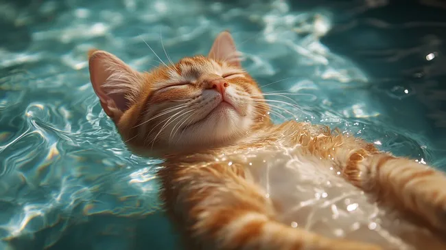 Entspanntes Kätzchen schwimmt im Poolwasser