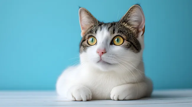 Entspanntes Türkisch-van Hauskatze auf Holztisch