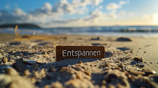 Entspannung am Sandstrand mit Blick auf Meer und Berge