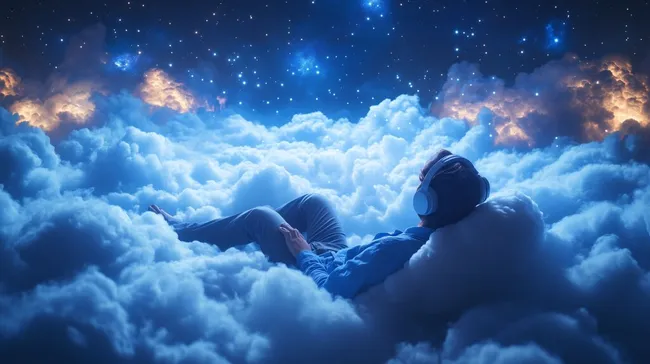 Entspannung in blauem Nachthimmel über den Wolken