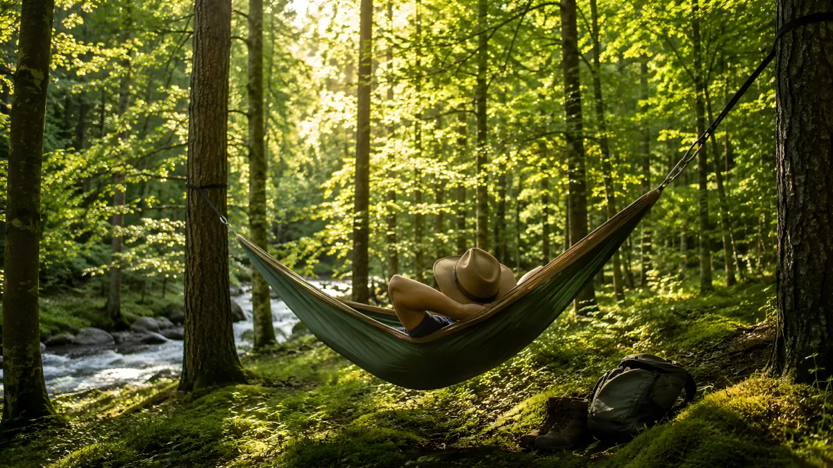 Entspannung in der Hängematte mitten im Wald