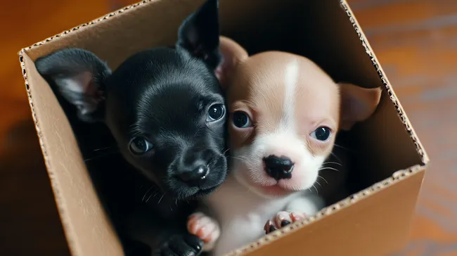 Entzückende Chihuahua-Welpen in Pappkarton