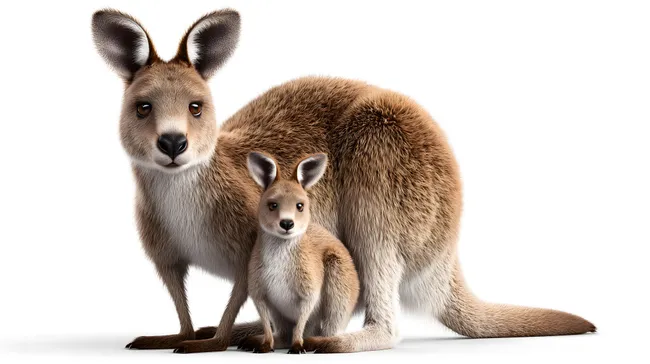 Entzückende Kängurus mit Babytier auf weißem Hintergrund