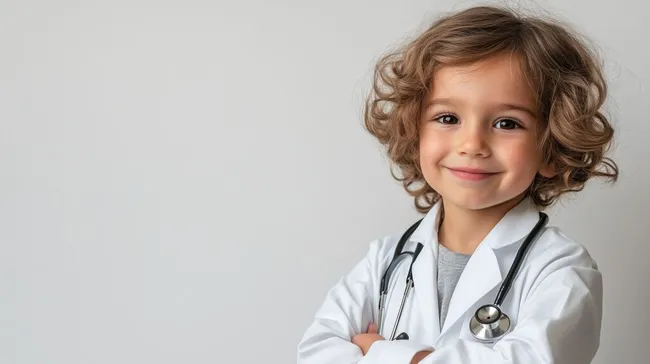 Entzückender Arzt in Ausbildung mit Stethoskop