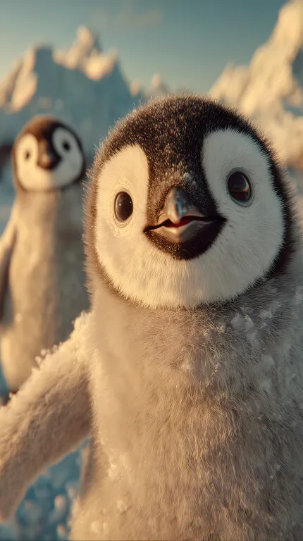 Entzückender Pinguinnachwuchs in winterlicher Landschaft