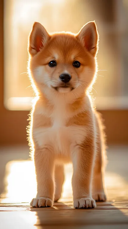 Entzückender Shiba Inu Welpe in goldenem Sonnenlicht