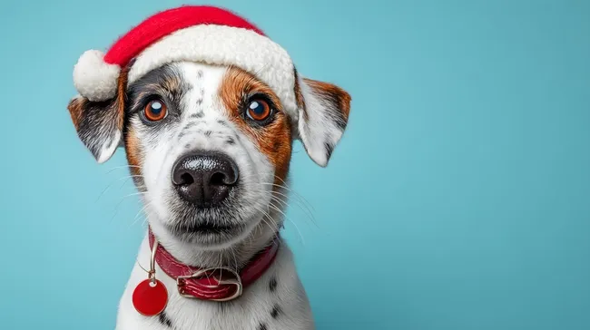 Entzückender Welpe in Weihnachtsmütze